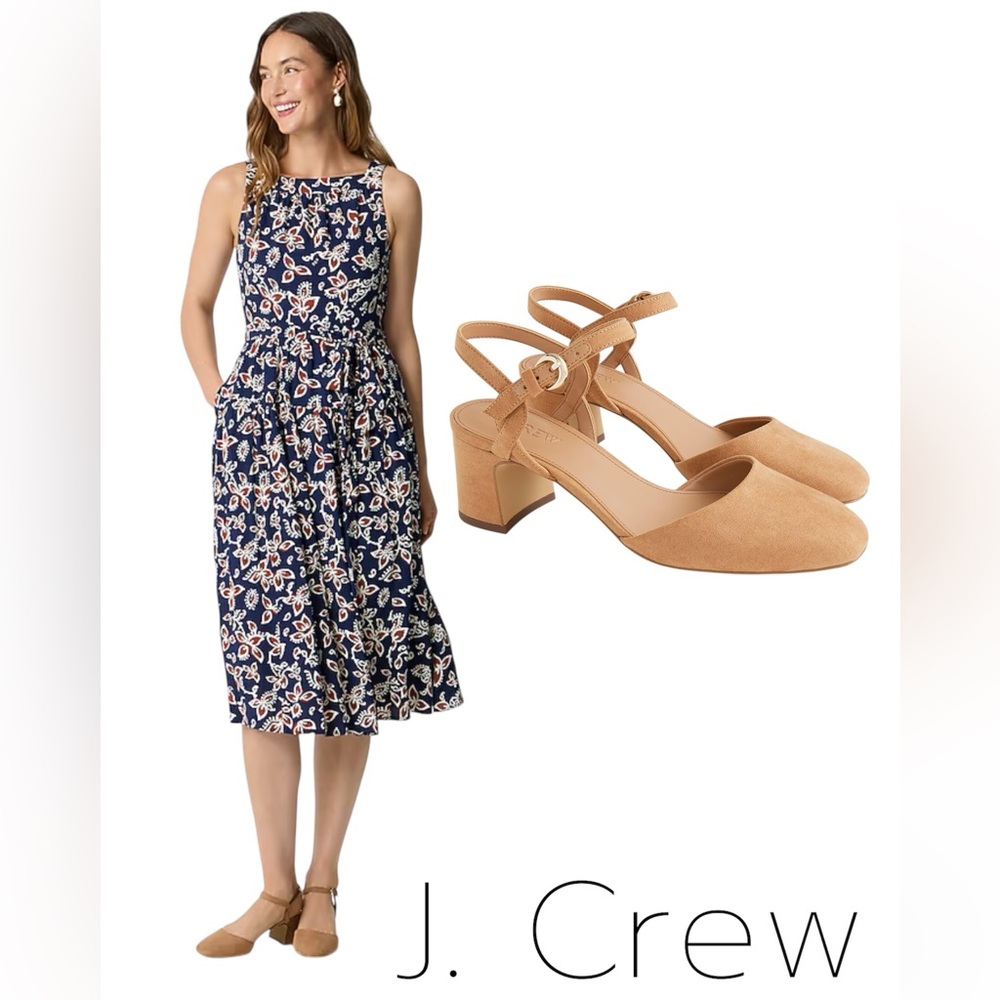 J. Crew Factory Sienna Microsuede Ankle Strap Block Heel Sandals - New with Box